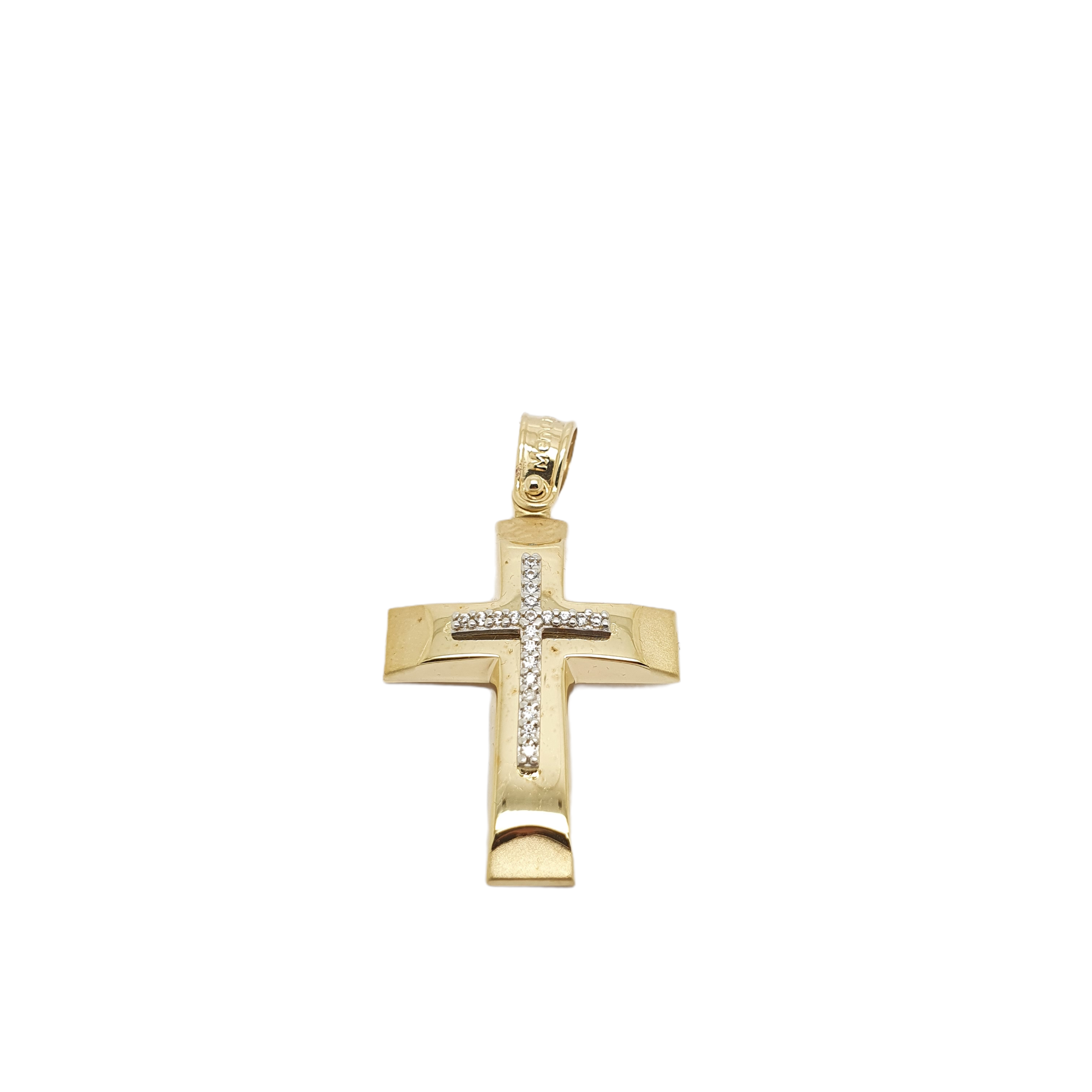 Golden cross k14 with zircon  (code AL1885)